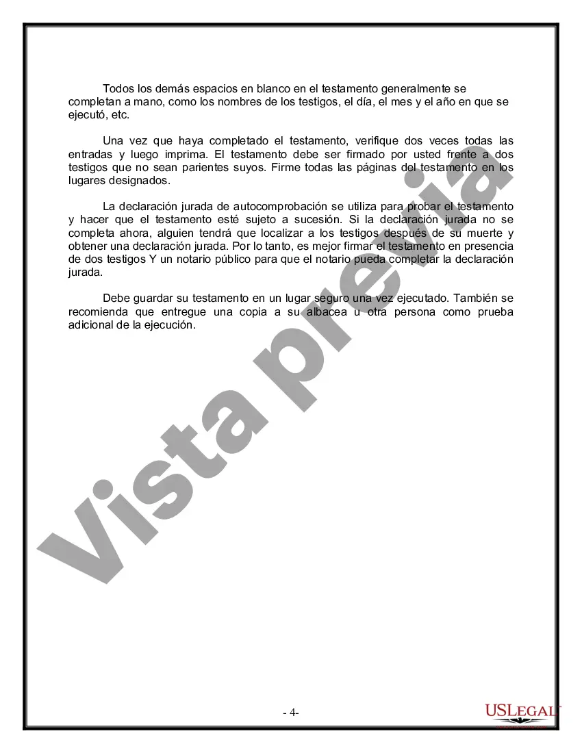 Preview Formulario de última voluntad y testamento legal para persona casada con hijos menores