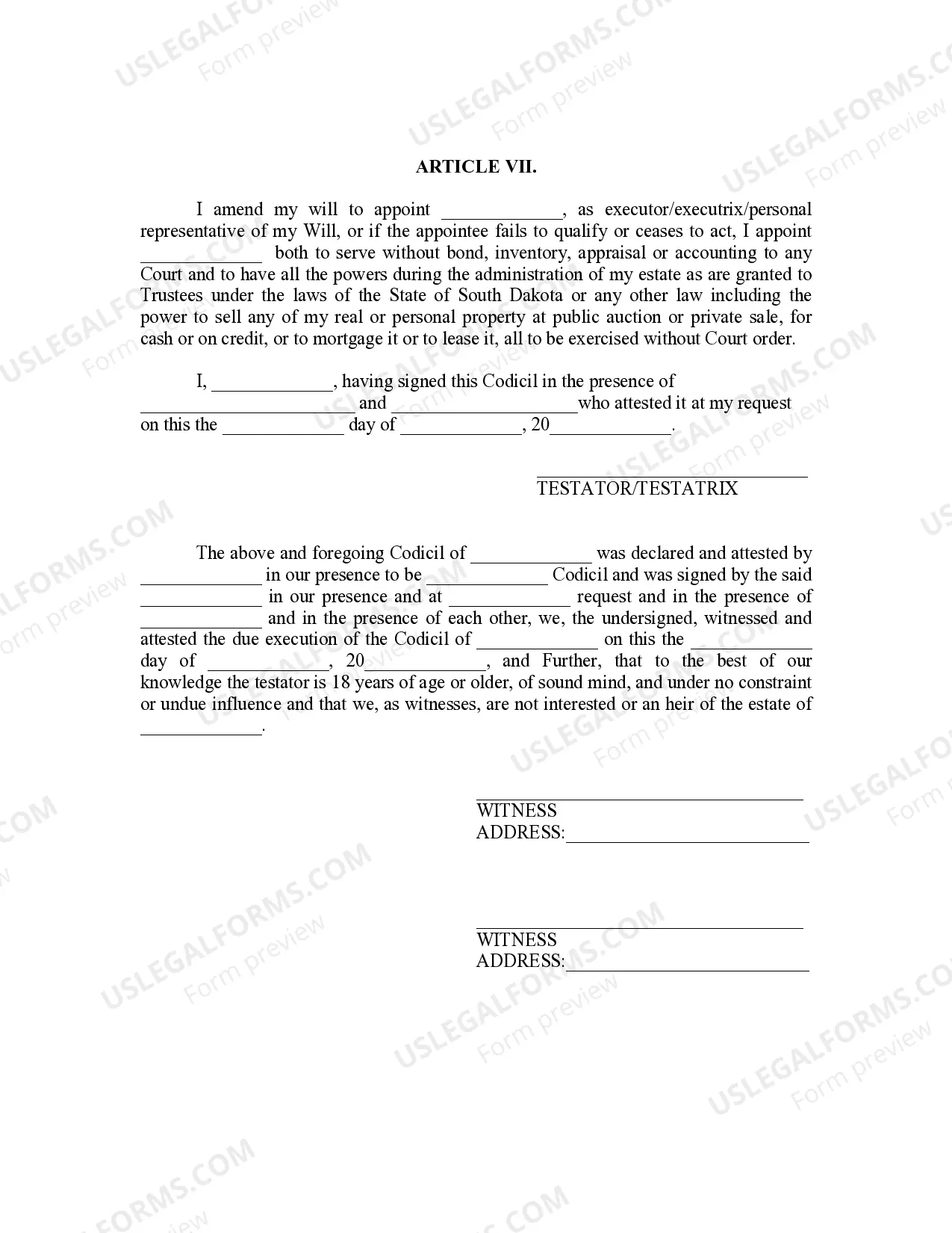 Preview Codicil to Will Form for Amending Your Will - Will Changes or Amendments