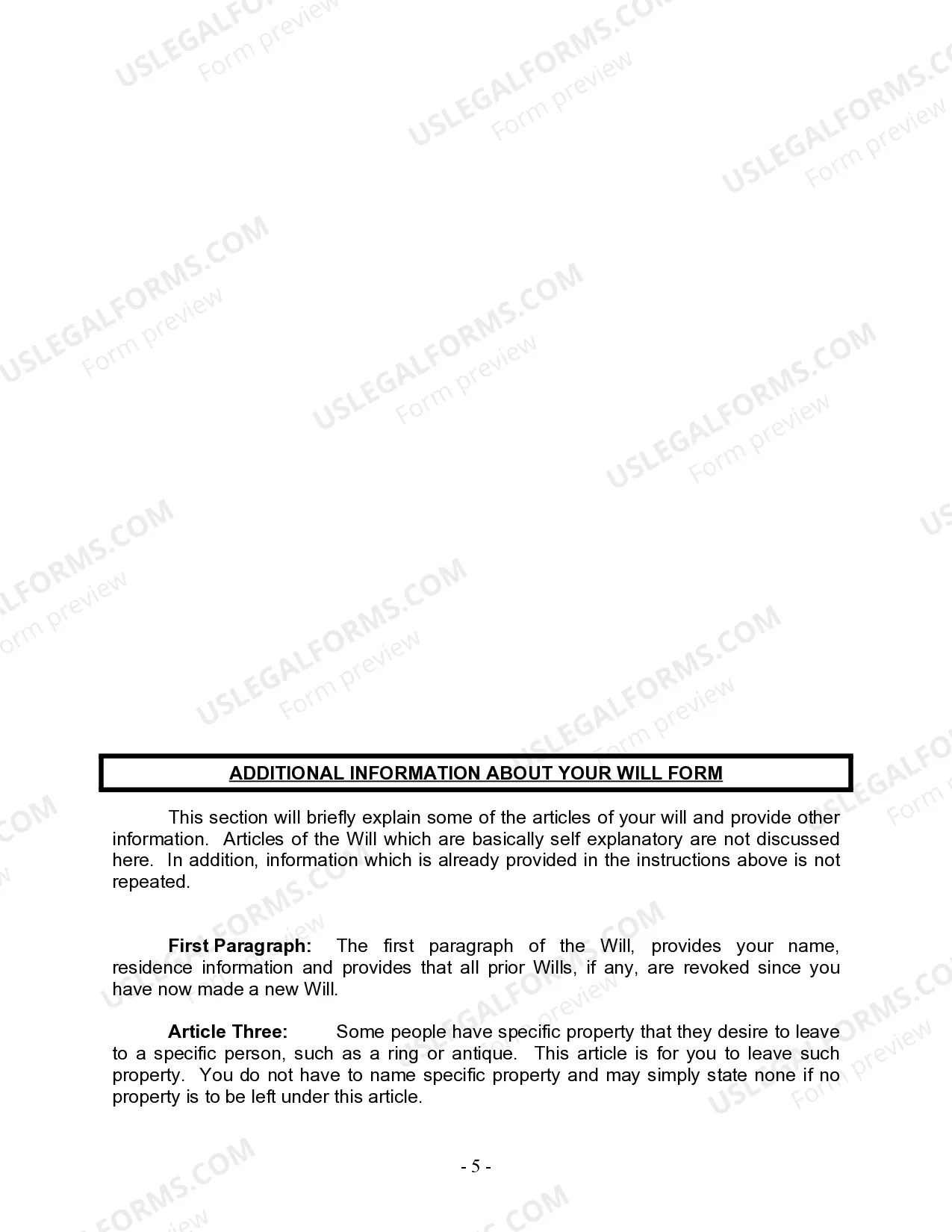 Preview Last Will and Testament for Married Person with Adult and Minor Children from Prior Marriage