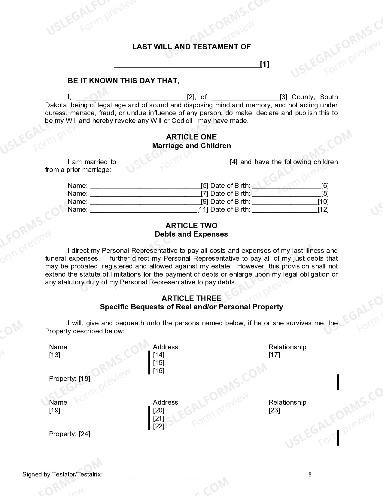 Preview Last Will and Testament for Married Person with Adult and Minor Children from Prior Marriage