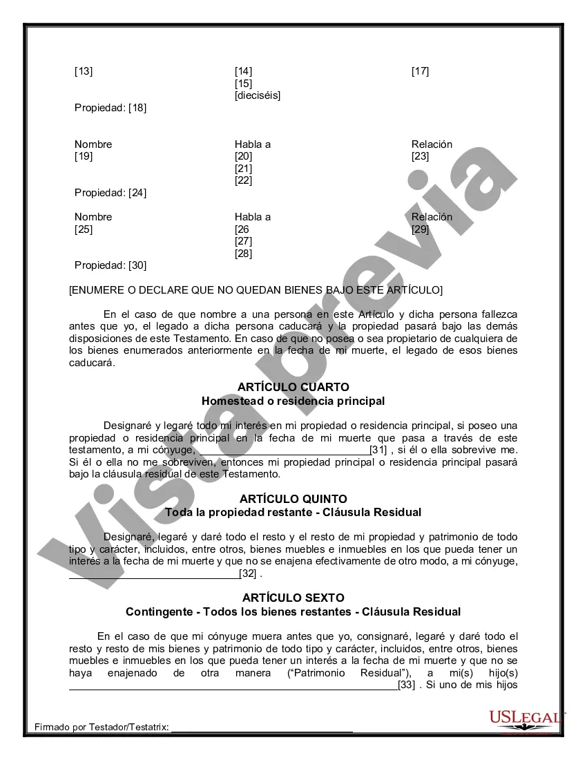 Preview Formulario Legal de Última Voluntad y Testamento para Persona Casada con Hijos Adultos y Menores