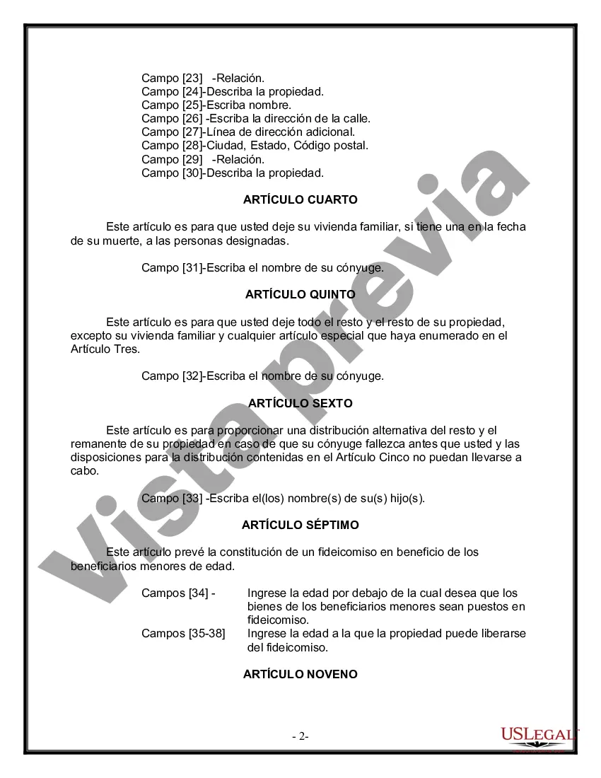 Preview Formulario Legal de Última Voluntad y Testamento para Persona Casada con Hijos Adultos y Menores