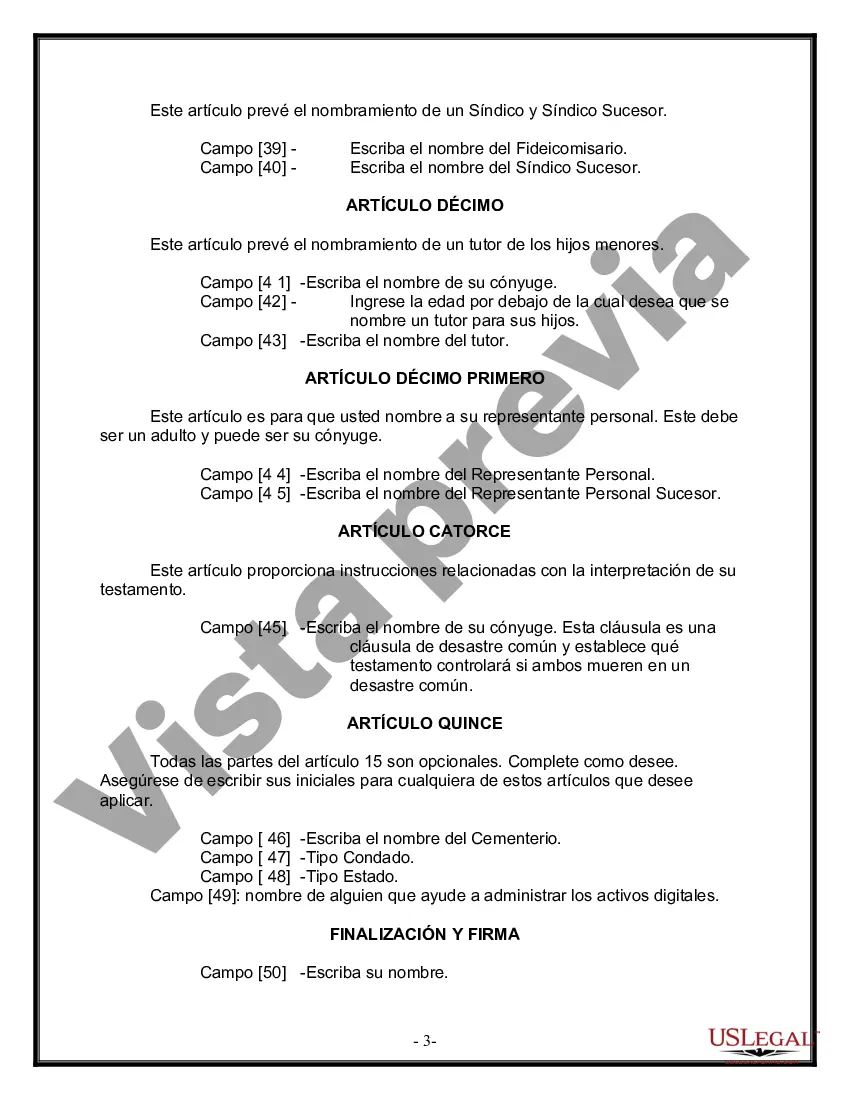 Preview Formulario Legal de Última Voluntad y Testamento para Persona Casada con Hijos Adultos y Menores
