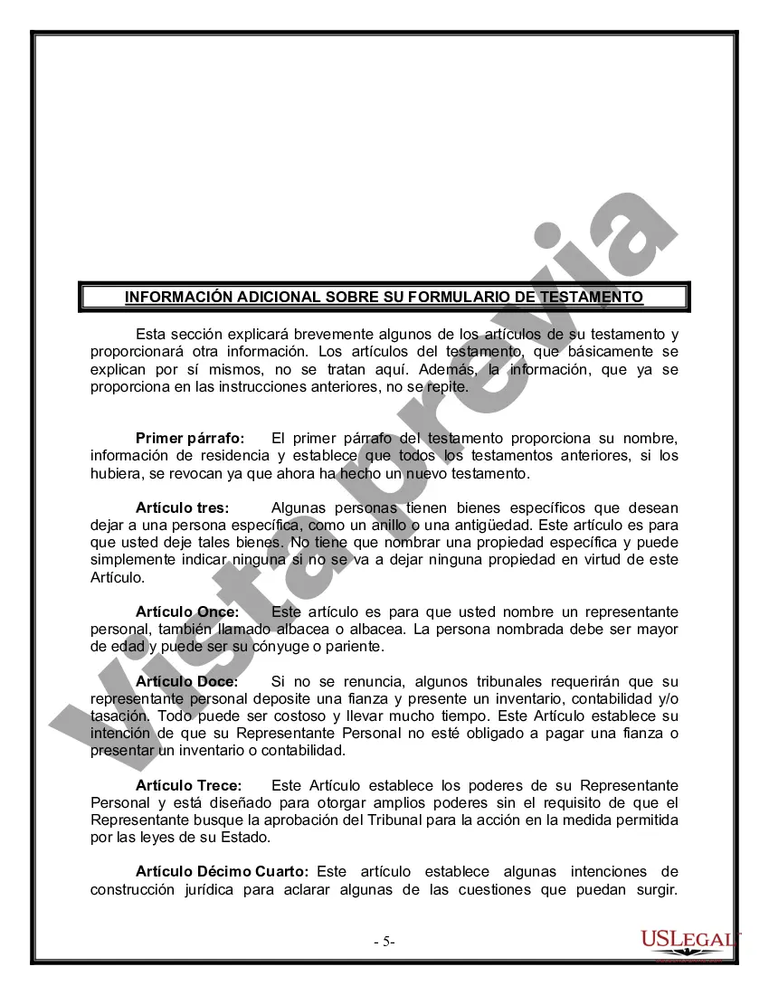 Preview Formulario Legal de Última Voluntad y Testamento para Persona Casada con Hijos Adultos y Menores