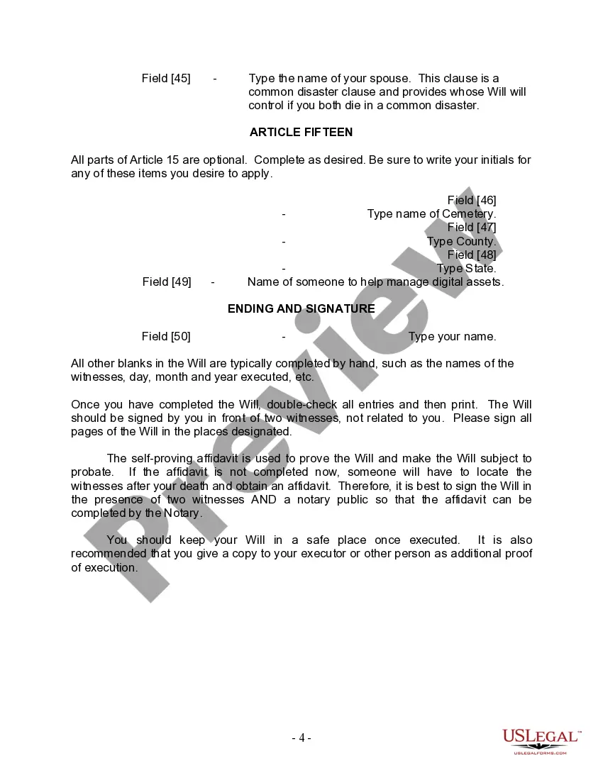 Preview Last Will and Testament for Married Person with Adult and Minor Children