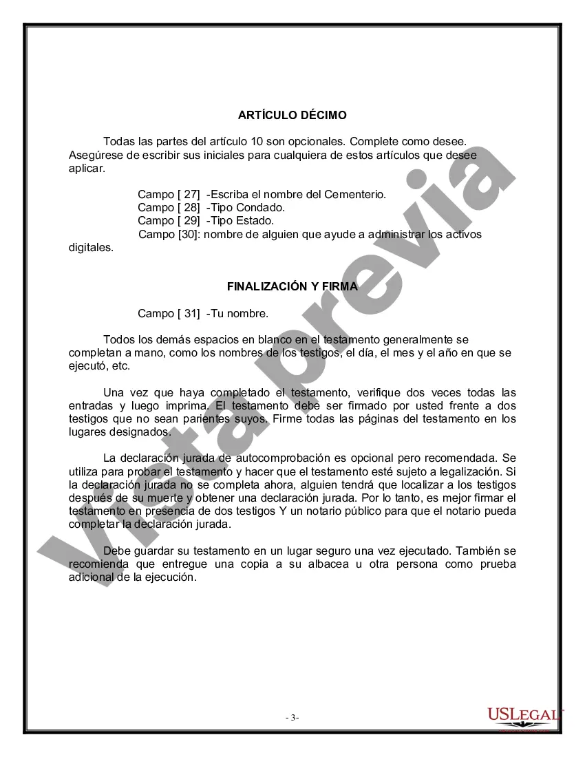 Preview Formulario de última voluntad legal para una viuda o viudo sin hijos