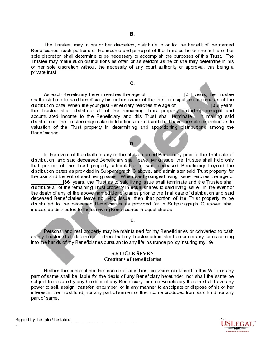 Preview Last Will and Testament for a Widow or Widower with Adult and Minor Children