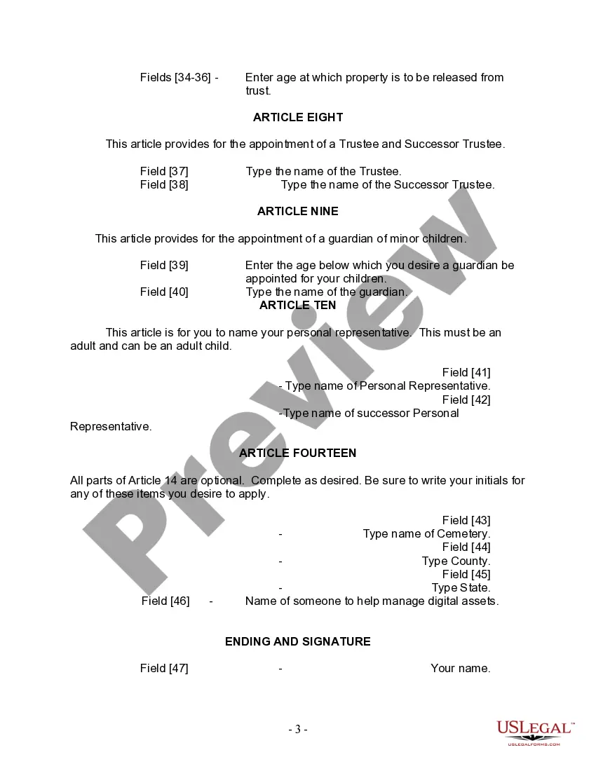 Preview Last Will and Testament for a Widow or Widower with Adult and Minor Children