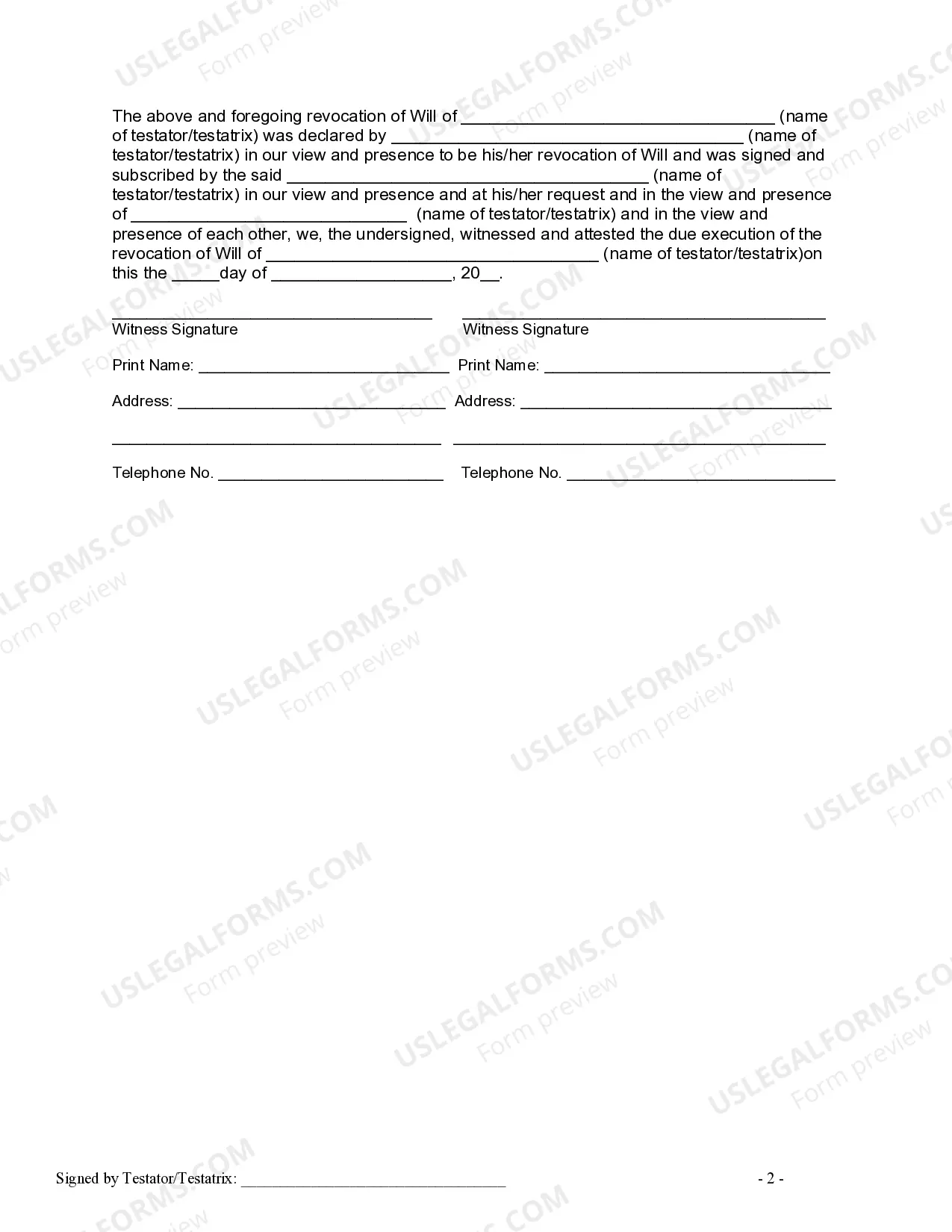 Preview Written Revocation of Will