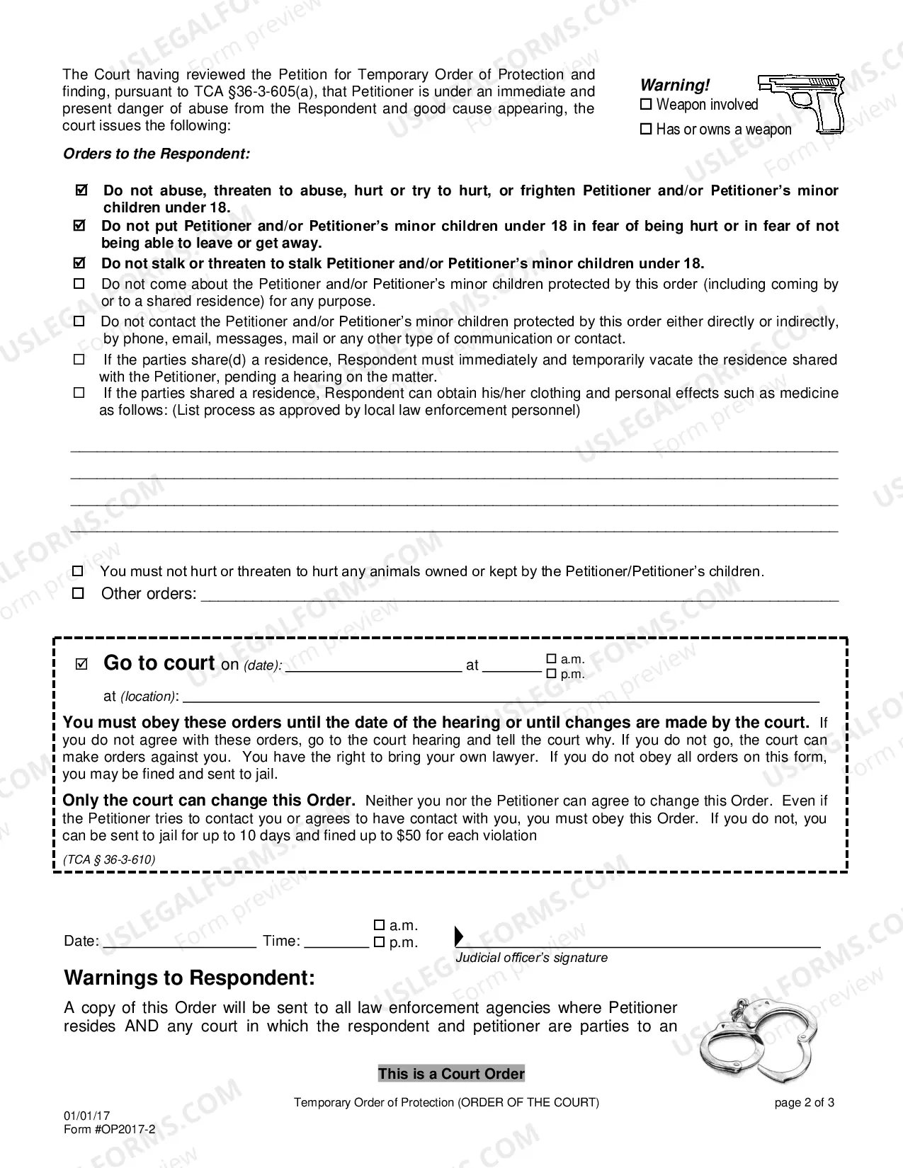 Preview Temporary Order of Protection (Ex Parte Order of Protection)
