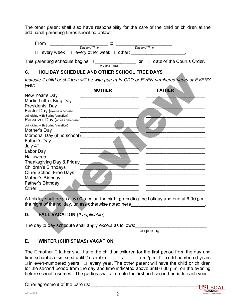 Tennessee Permanent Parenting Plan Order Parenting Plan Template
