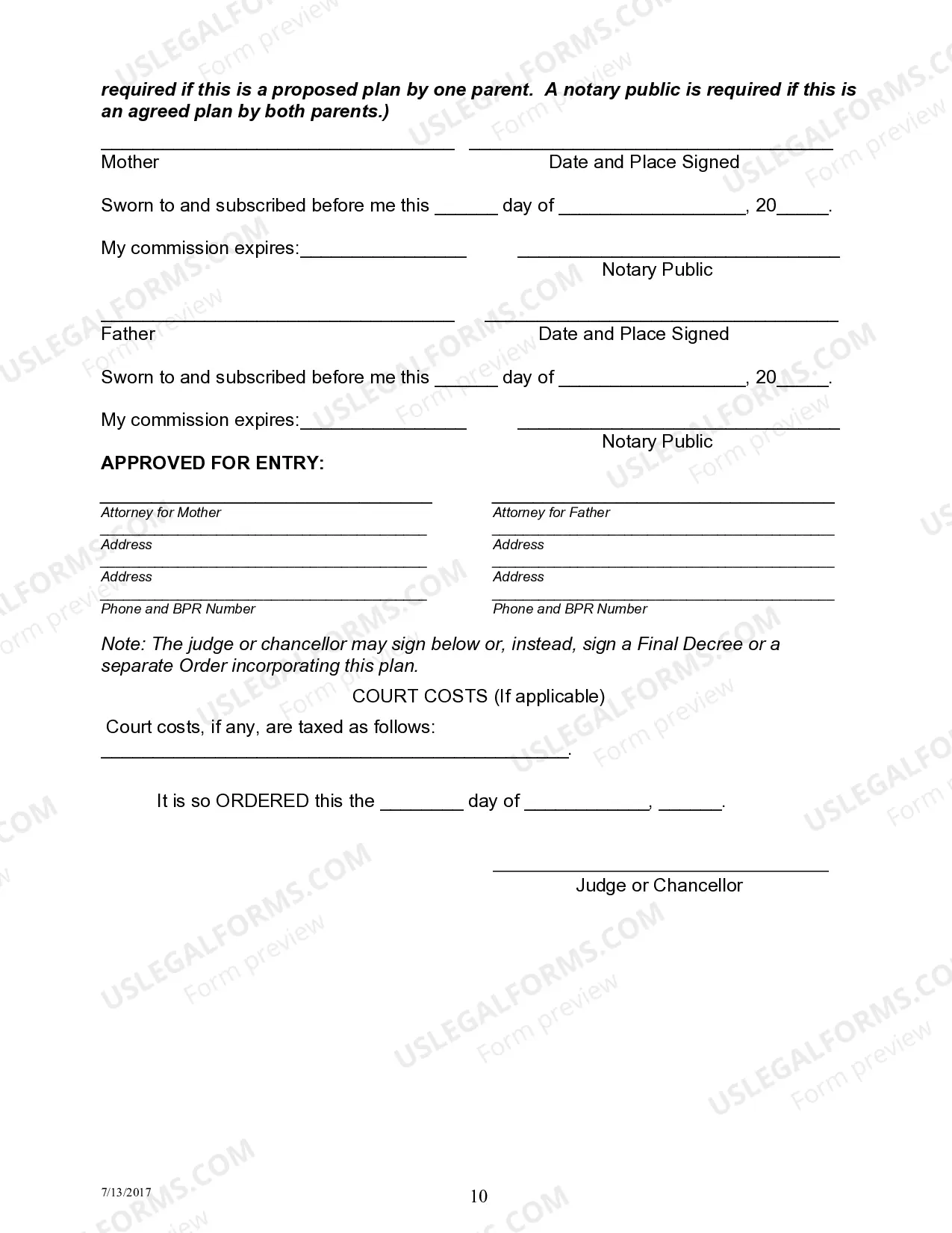 Preview Permanent Parenting Plan Order