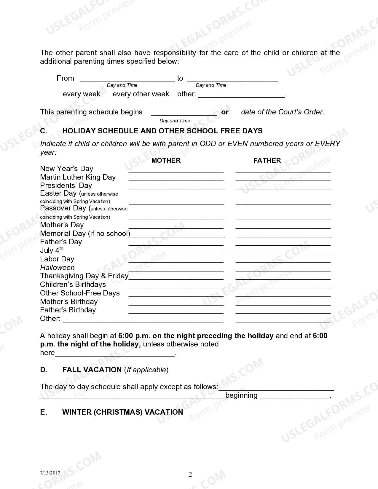 Preview Permanent Parenting Plan Order