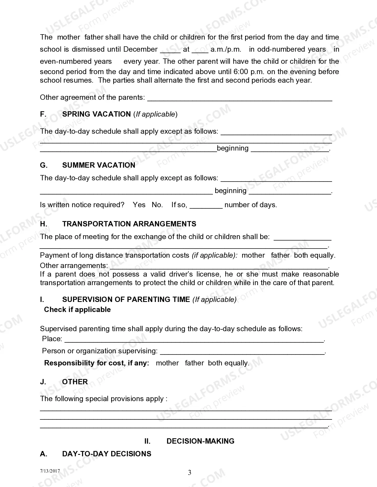 Preview Permanent Parenting Plan Order