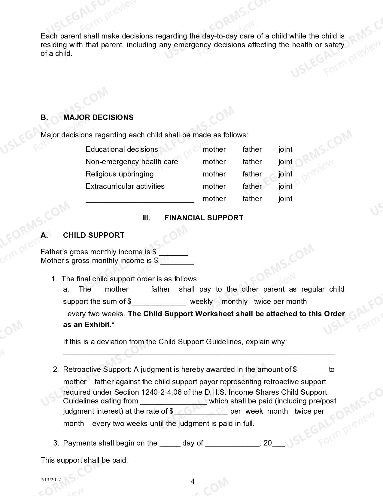 Preview Permanent Parenting Plan Order