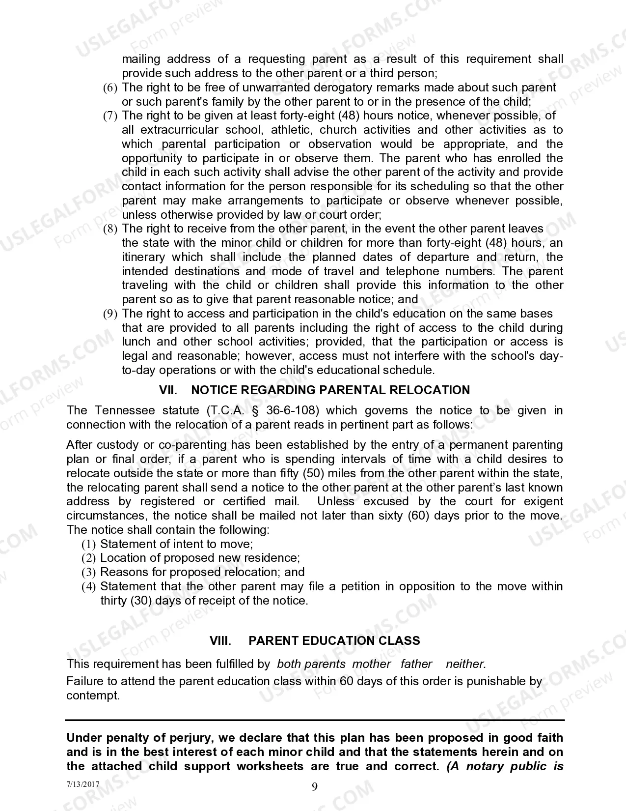 Preview Permanent Parenting Plan Order