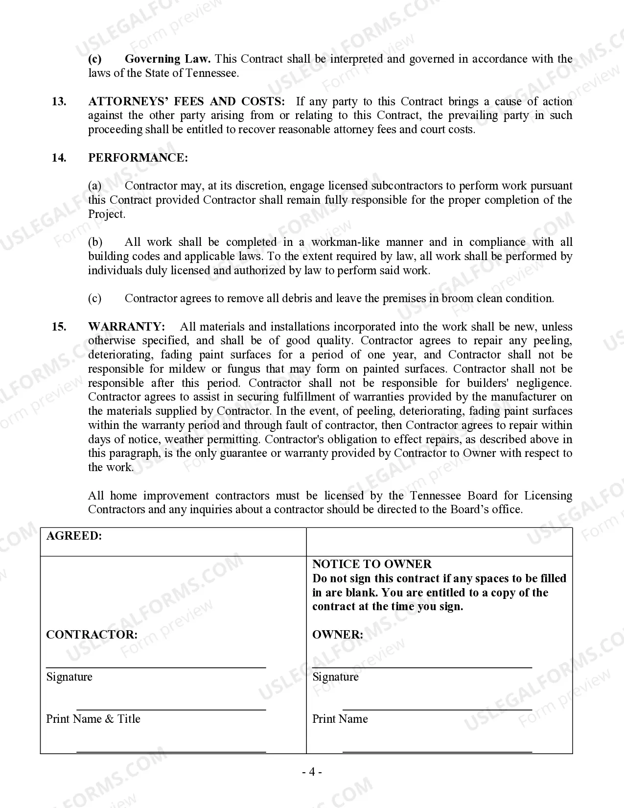 Preview Painting Contract for Contractor