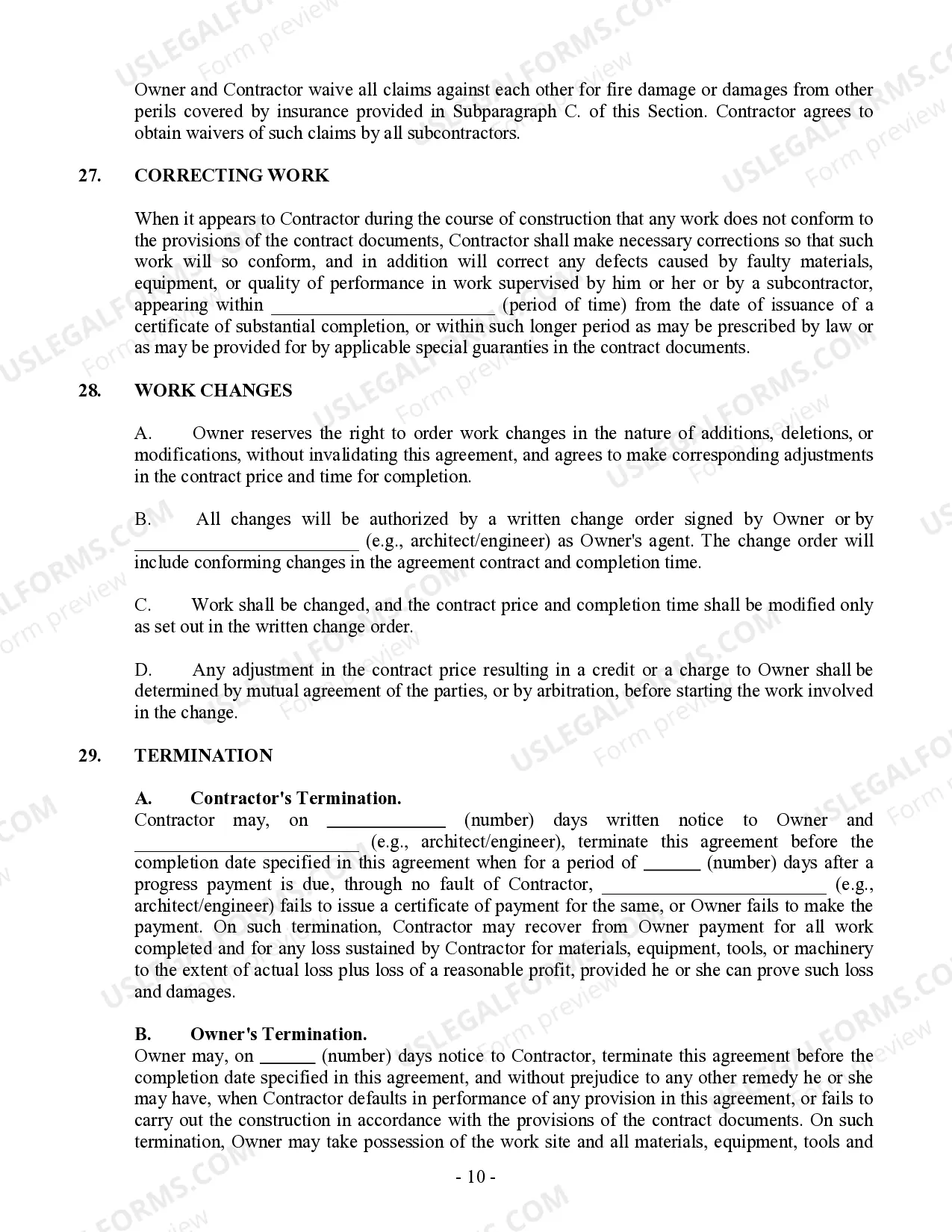 Preview Commercial Contract for Contractor