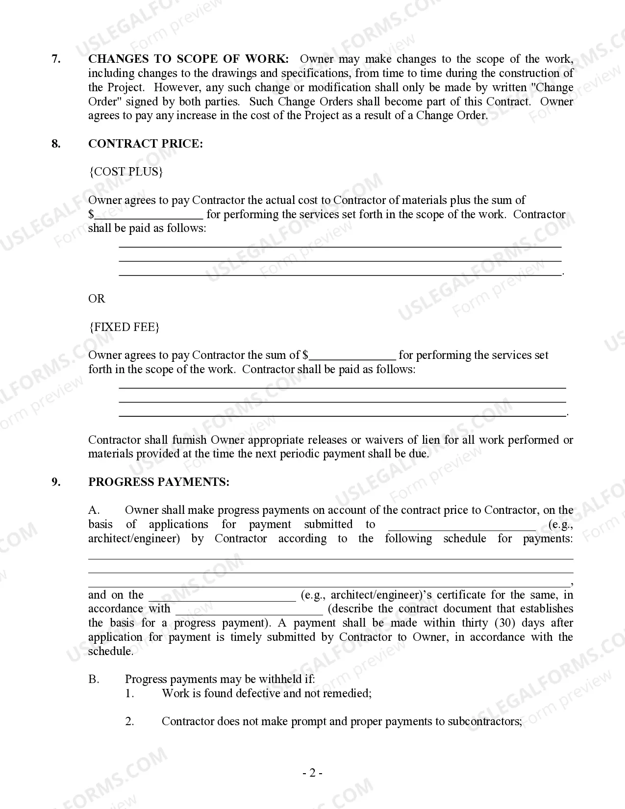 Preview Commercial Contract for Contractor