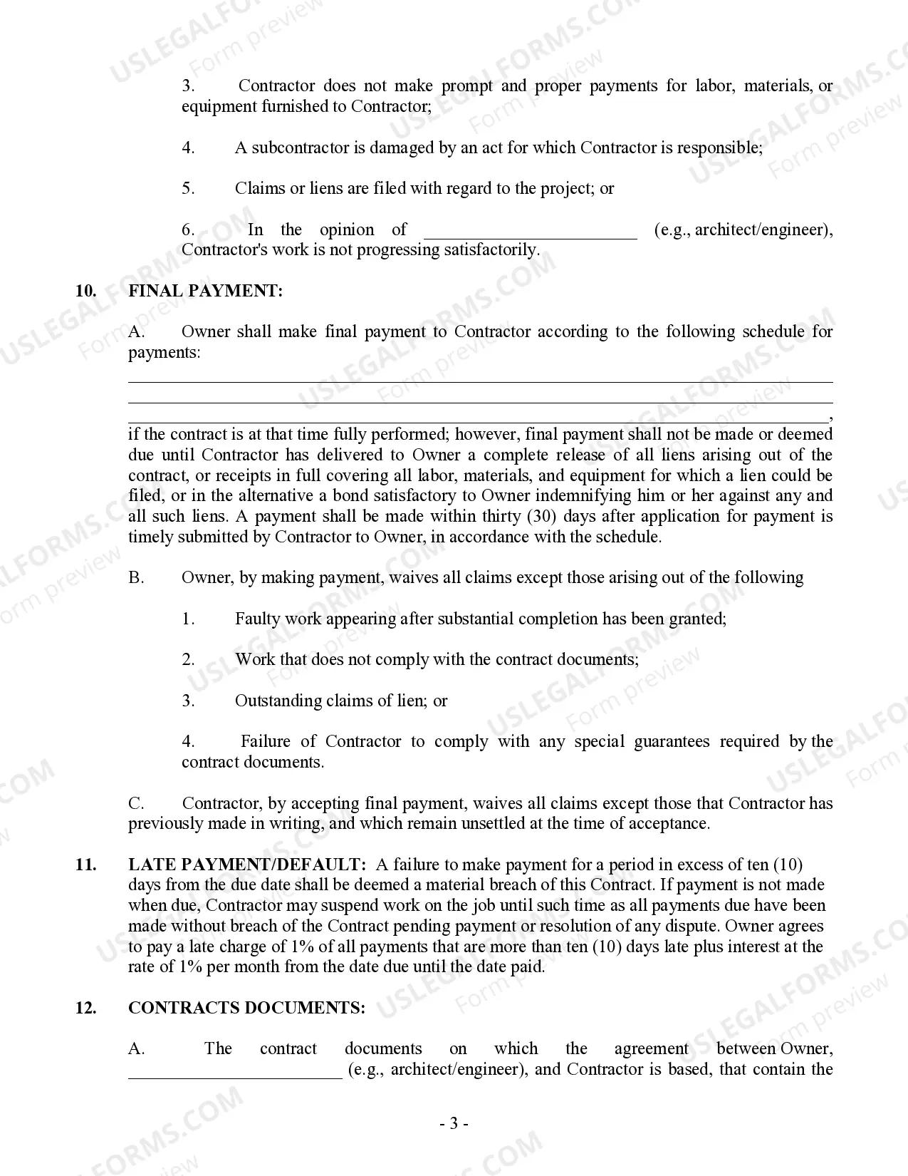 Preview Commercial Contract for Contractor