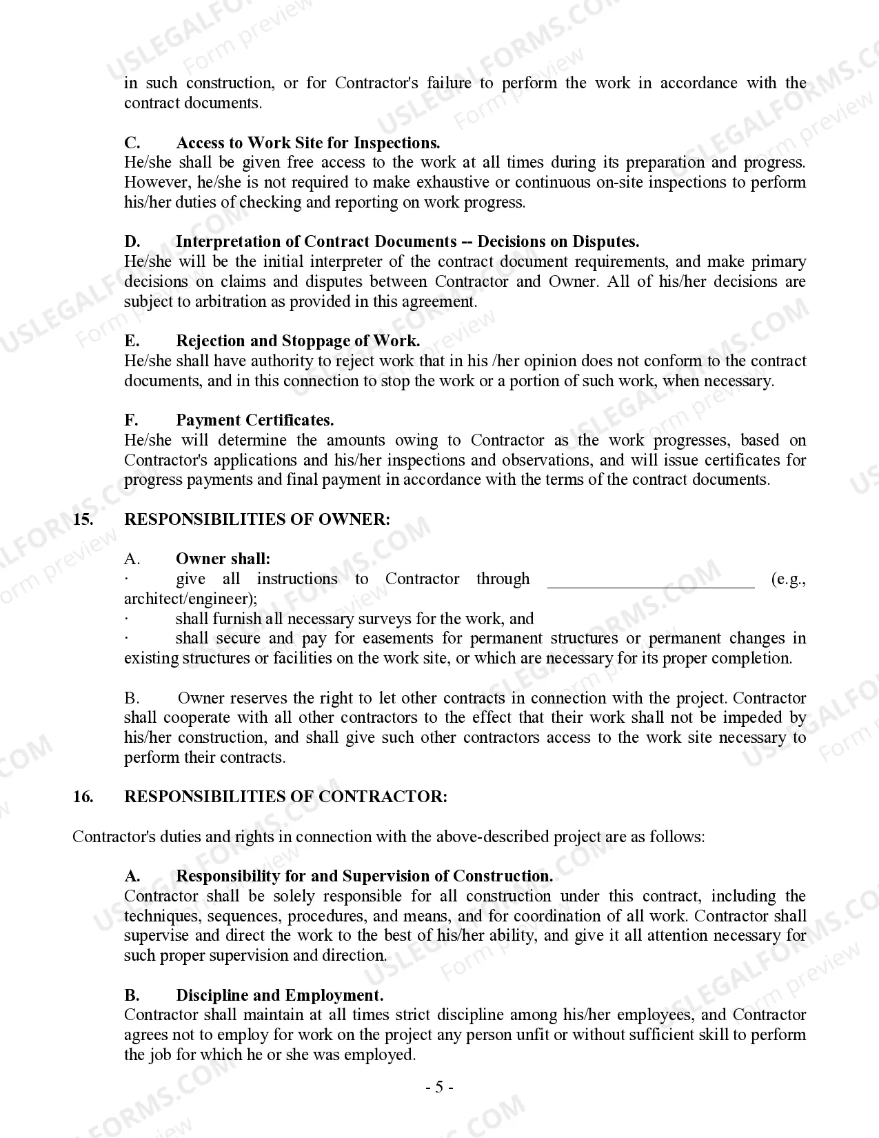 Preview Commercial Contract for Contractor