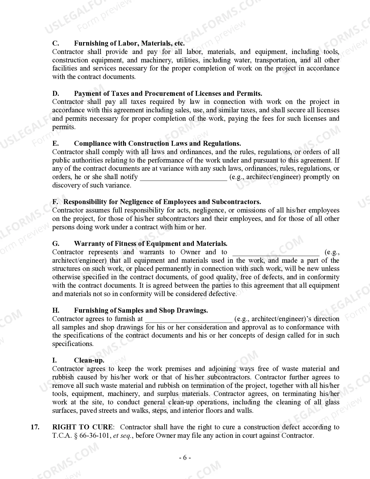 Preview Commercial Contract for Contractor