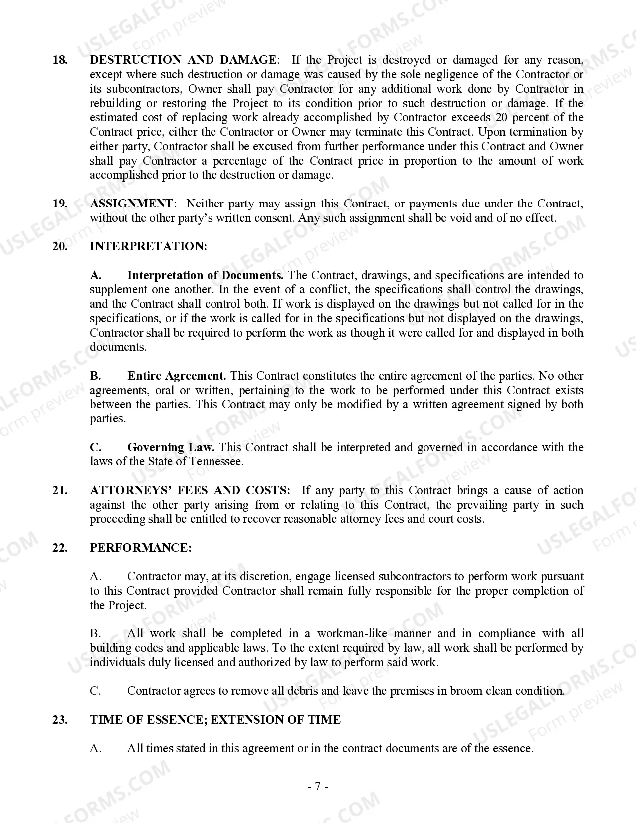 Preview Commercial Contract for Contractor