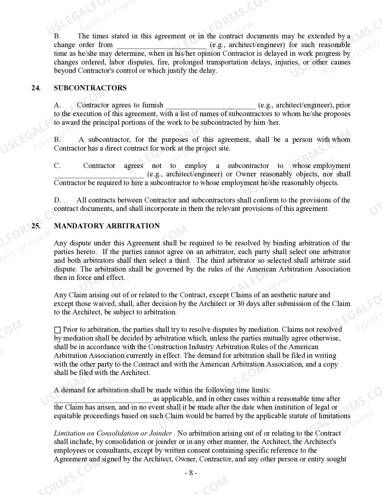 Preview Commercial Contract for Contractor