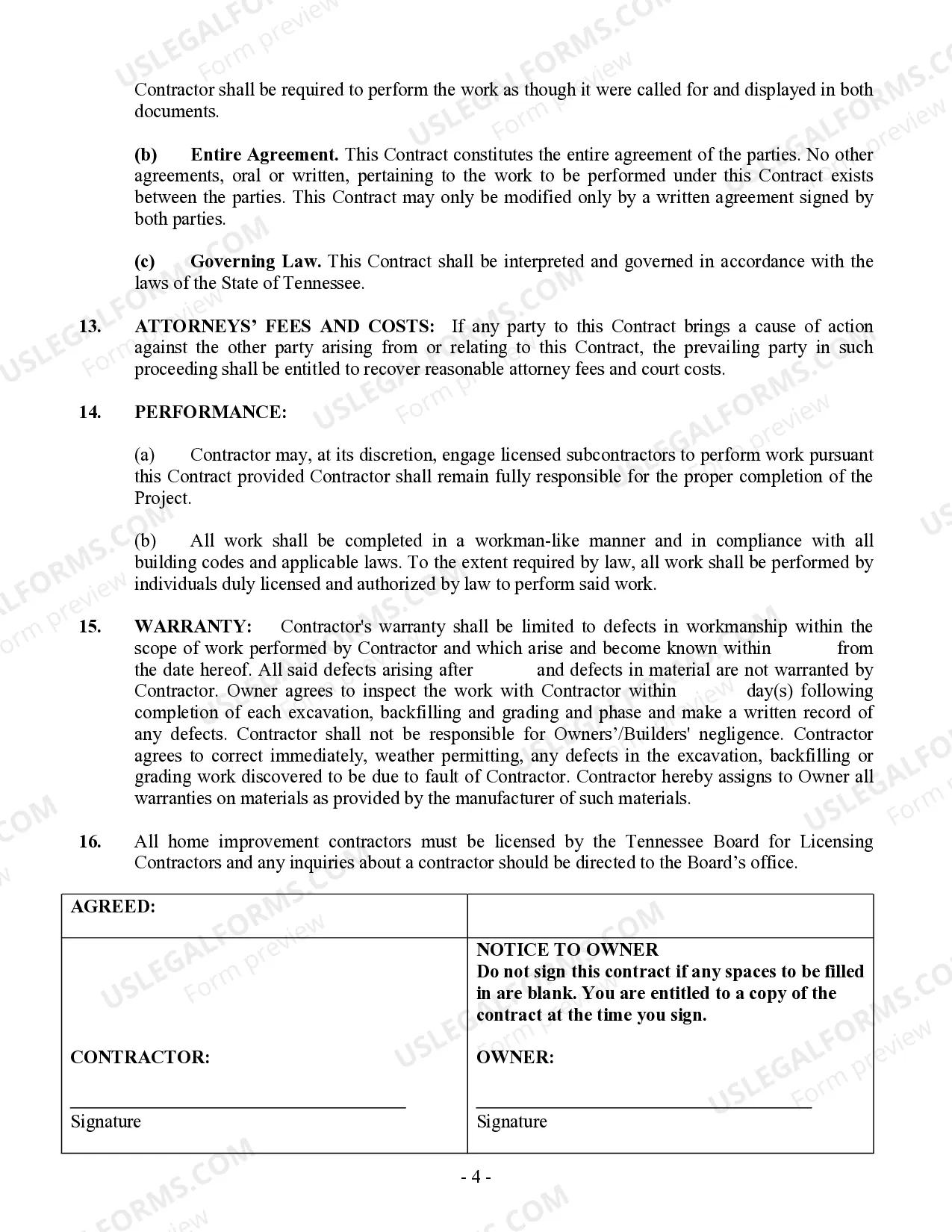 Preview Excavator Contract for Contractor