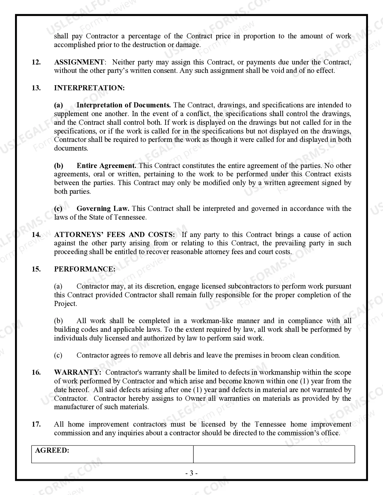 Preview Residential Cleaning Contract for Contractor