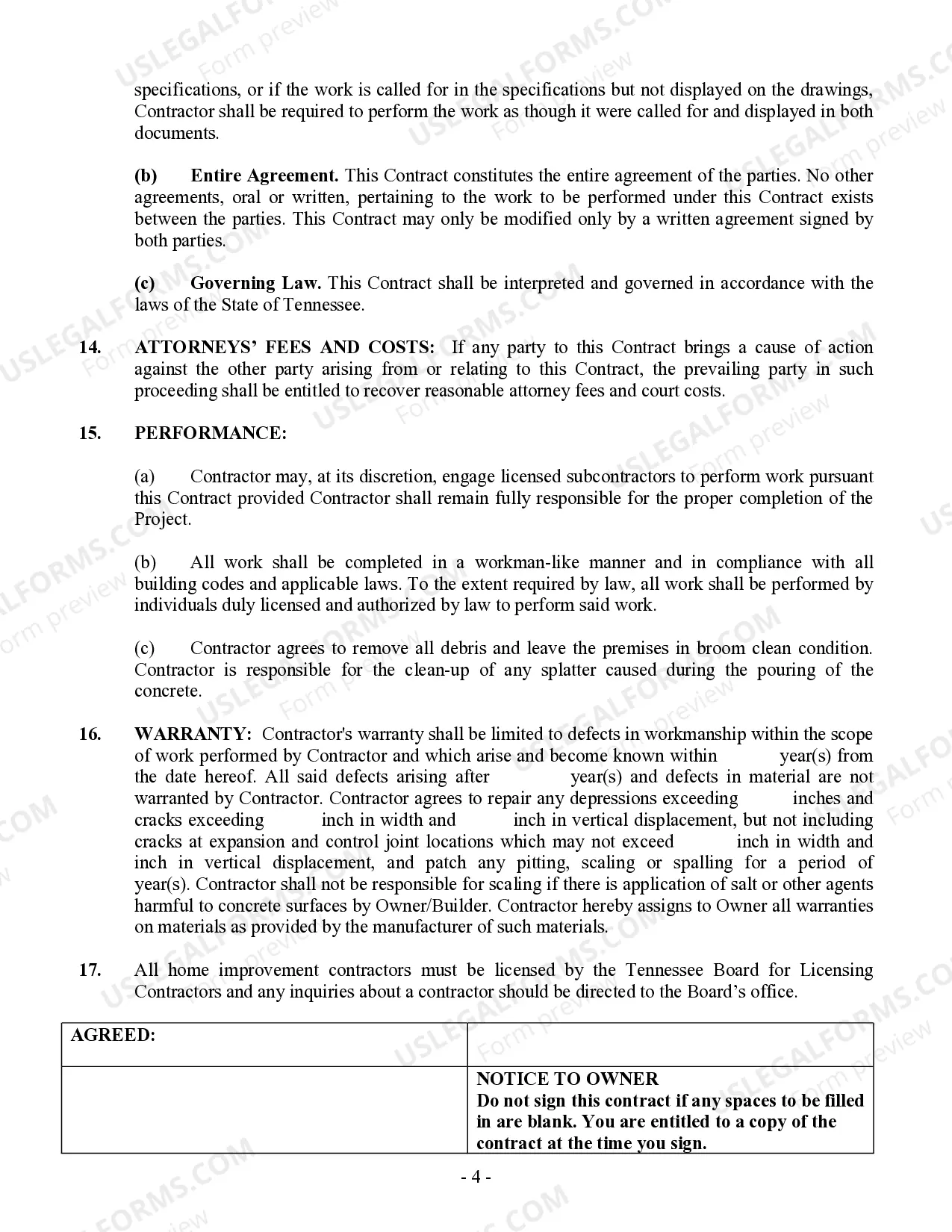 Preview Concrete Mason Contract for Contractor