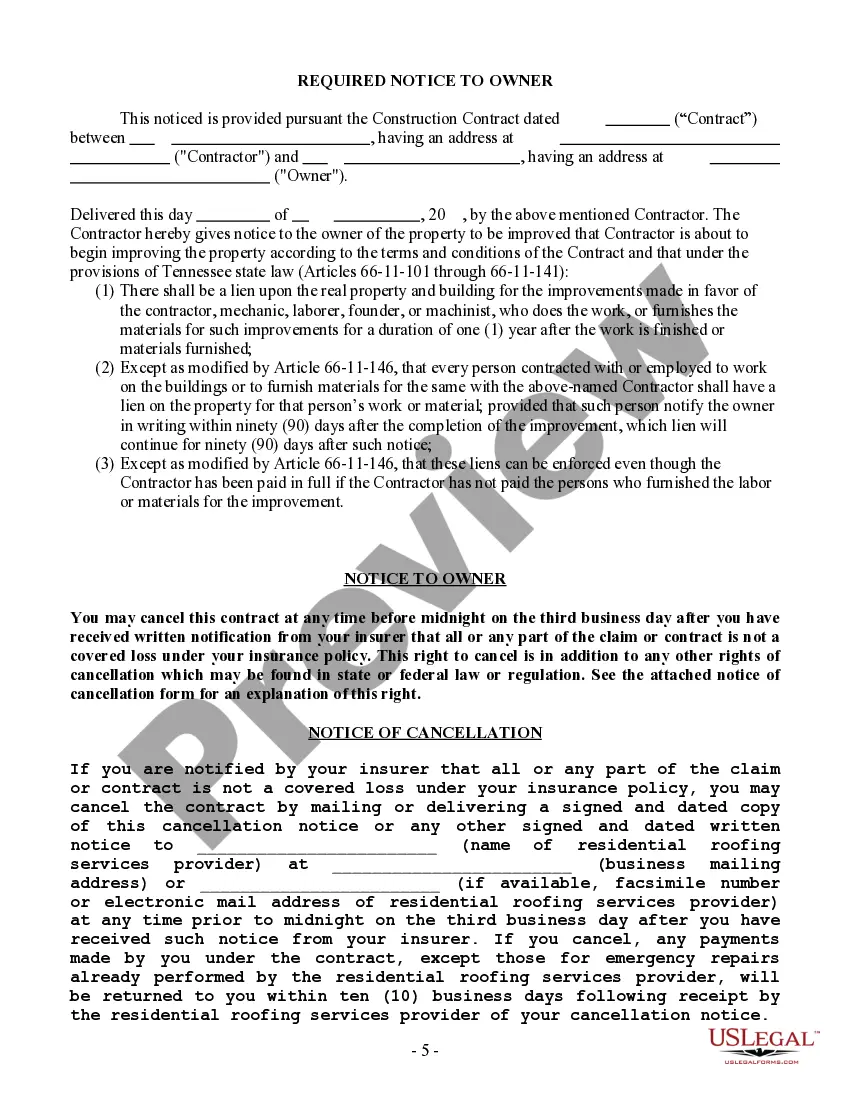 Preview Roofing Contract for Contractor