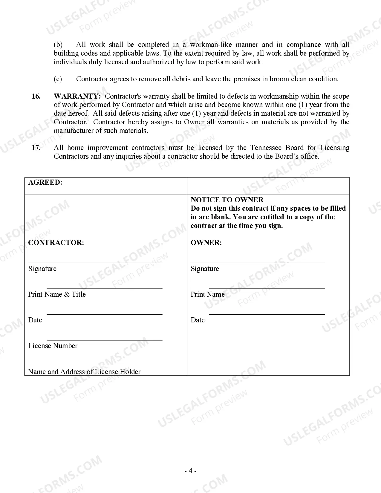 Preview Flooring Contract for Contractor