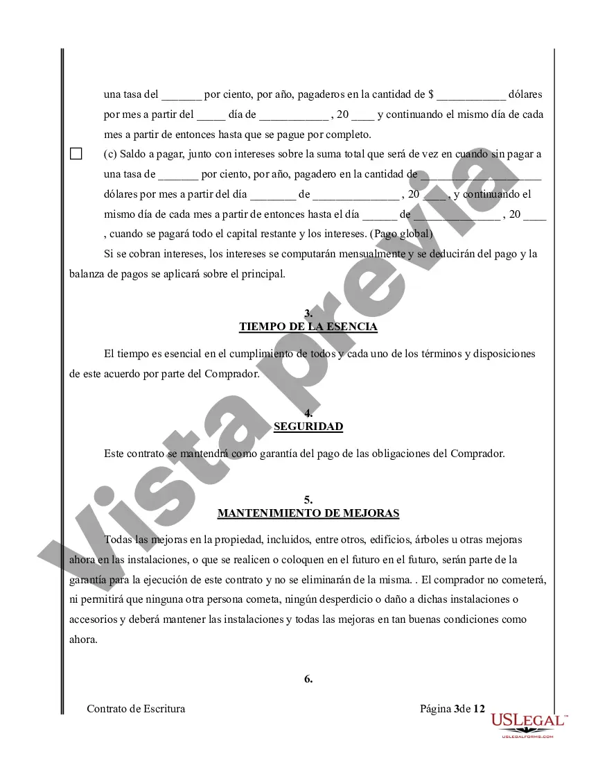 Preview Acuerdo o Contrato de Escritura de Venta y Compra de Bienes Raíces a/k/a Terreno o Contrato de Ejecución