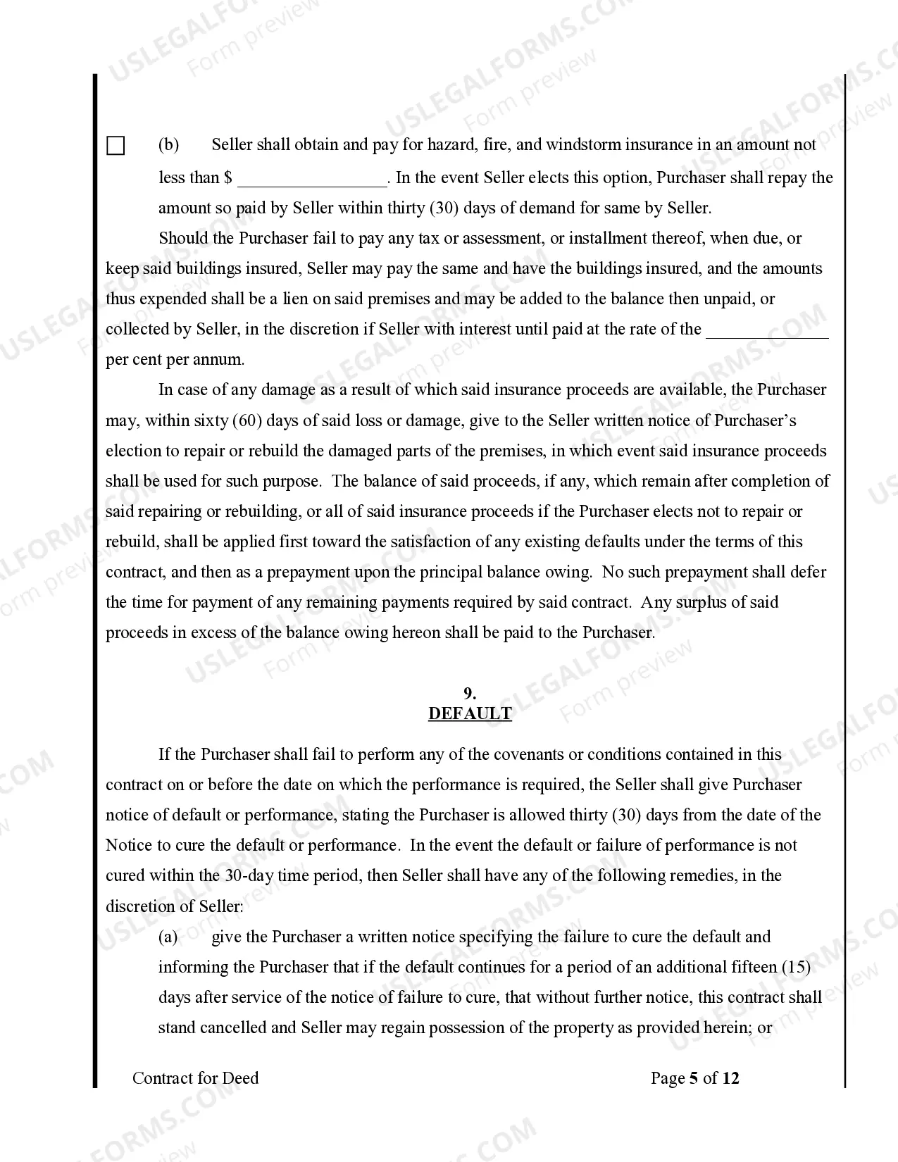 Preview Agreement or Contract for Deed for Sale and Purchase of Real Estate a/k/a Land or Executory Contract