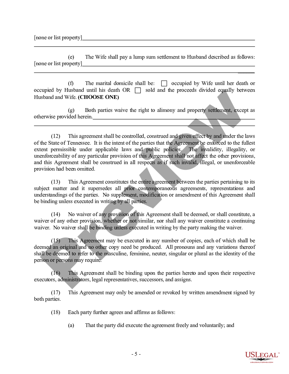page 4 Tennessee Prenuptial Premarital Agreement without Financial Statements preview