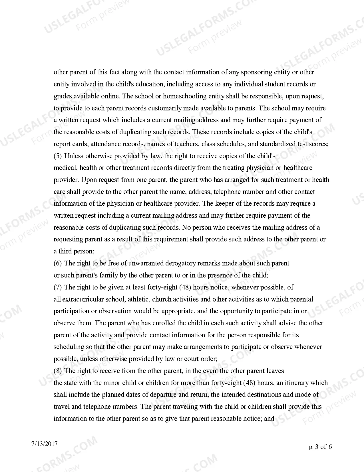 Preview Temporary Parenting Plan