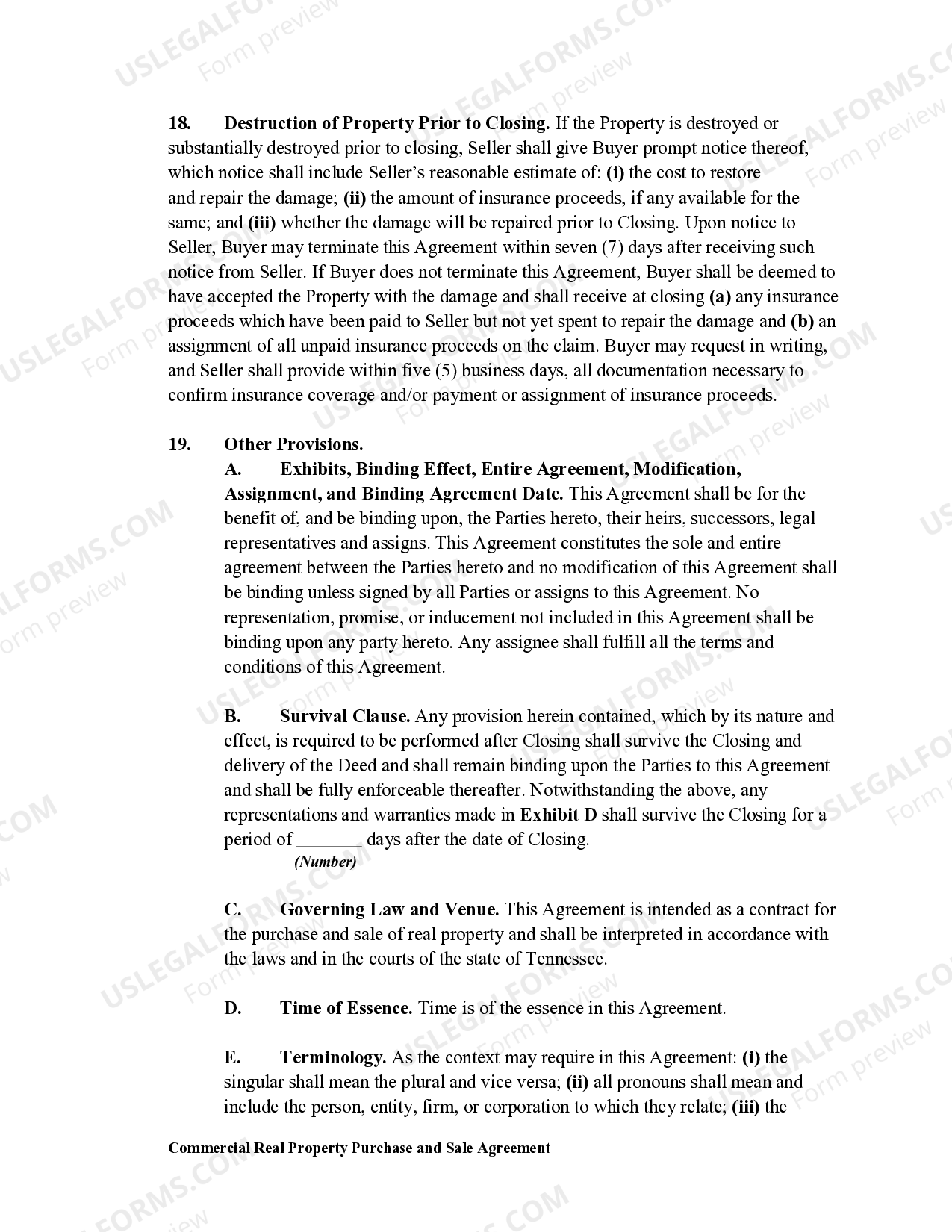 Tennessee Commercial Real Propety Purchase and Sale Agreement