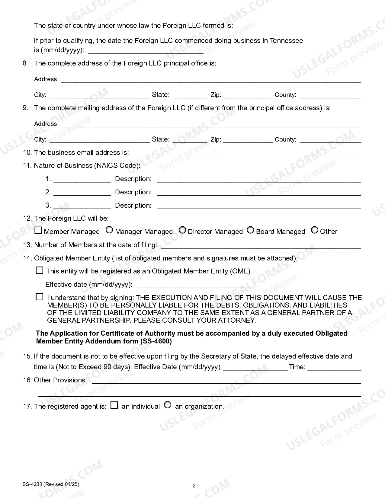Preview Tennessee Registration of Foreign Corporation