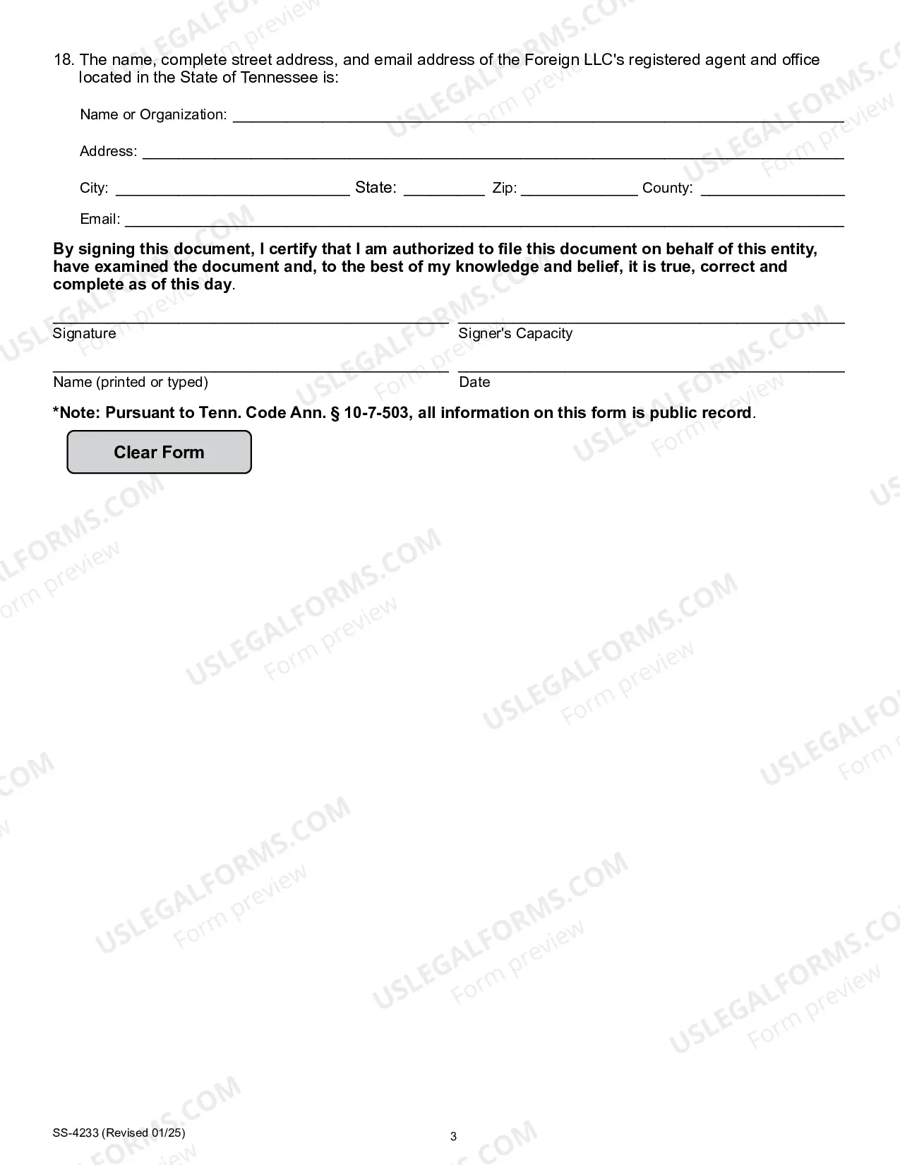 Preview Tennessee Registration of Foreign Corporation