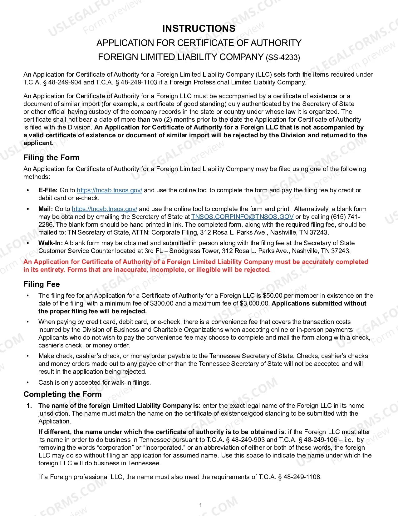 Preview Tennessee Registration of Foreign Corporation