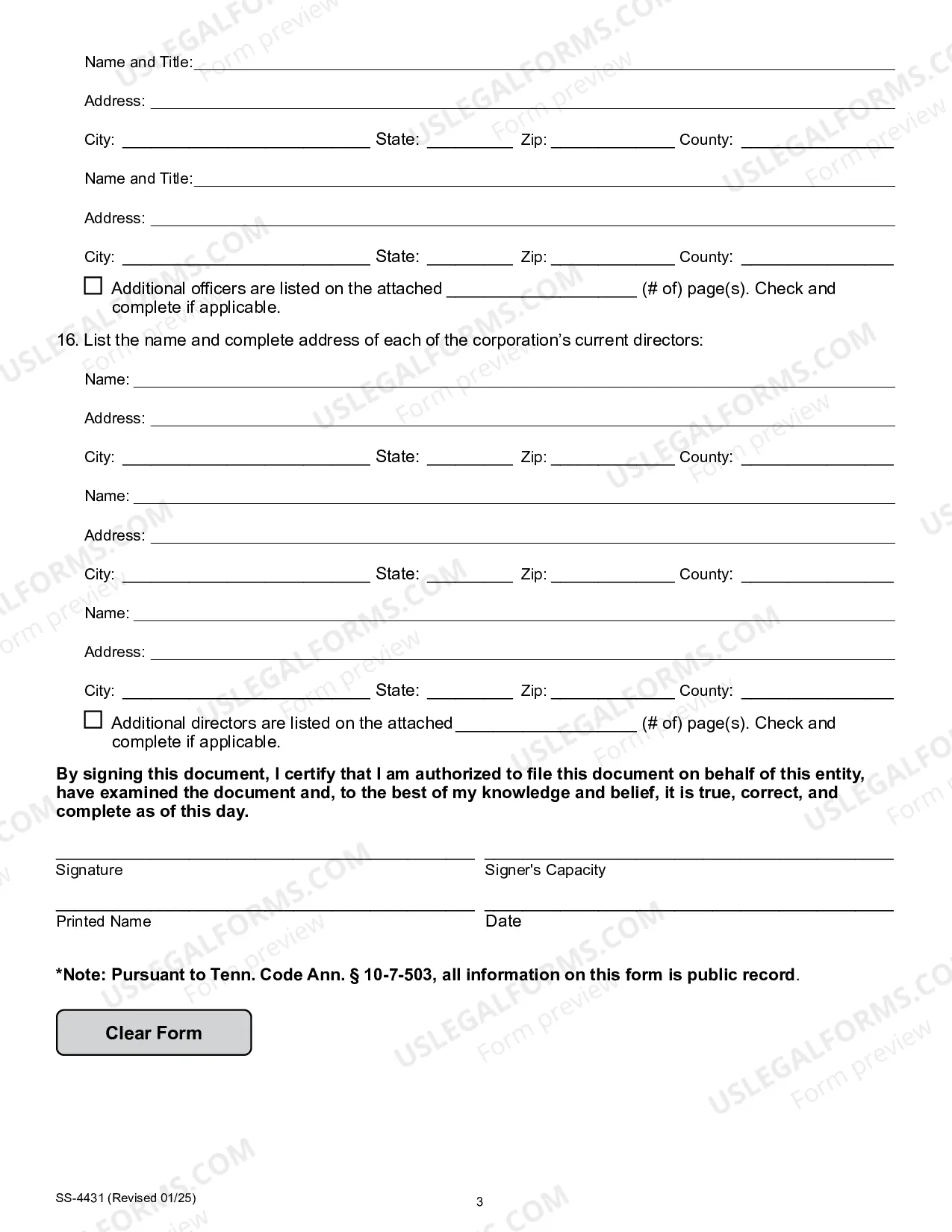 Preview Tennessee Registration of Foreign Corporation