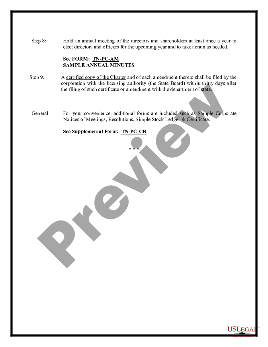 page 9 Professional Corporation Package for Tennessee preview