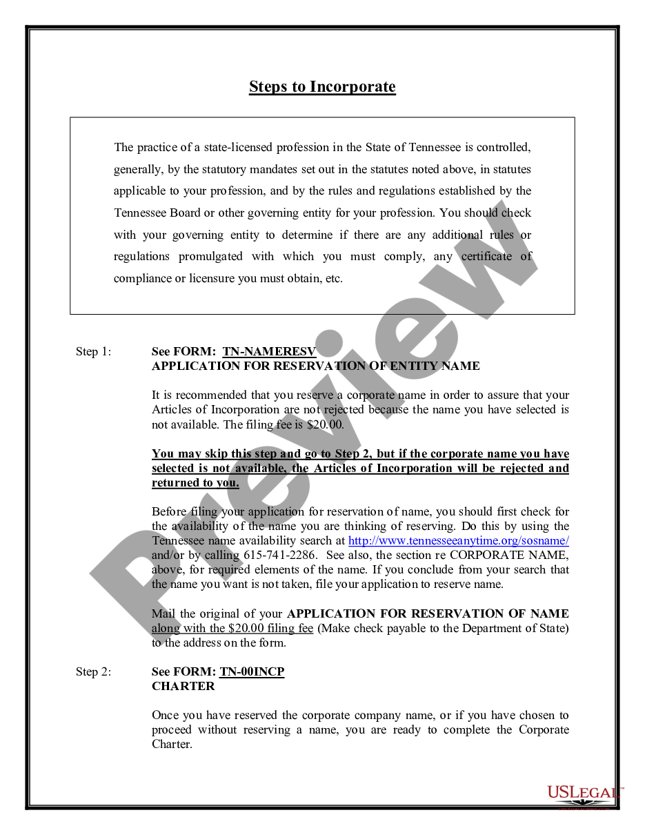 page 7 Professional Corporation Package for Tennessee preview