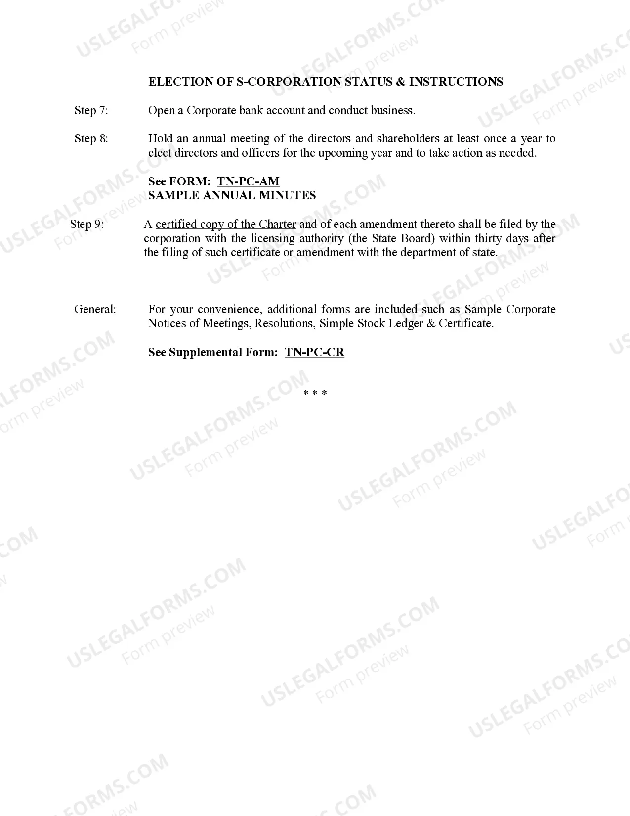 Preview Professional Corporation Package for Tennessee