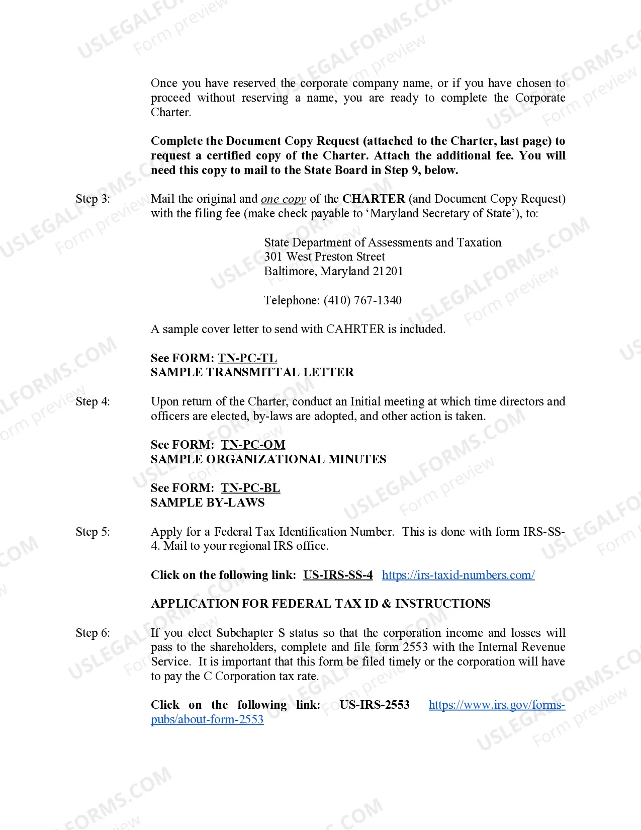 Preview Professional Corporation Package for Tennessee