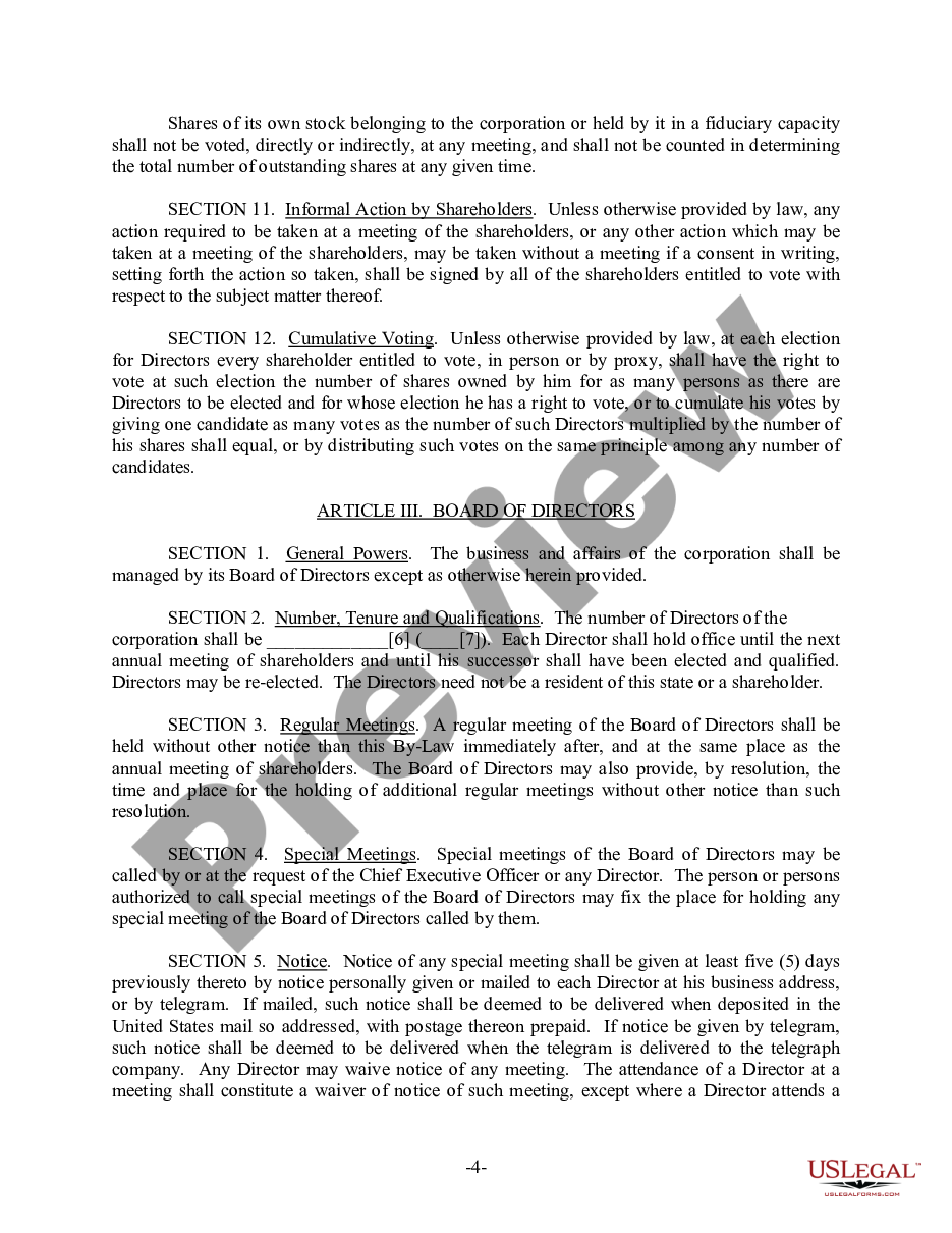 page 4 Tennessee Bylaws for Corporation preview