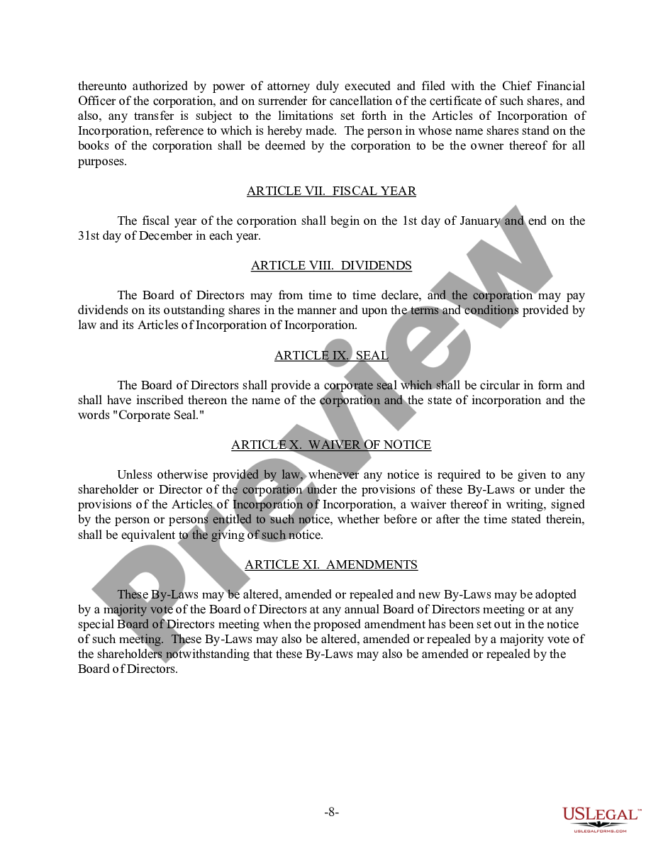 page 8 Tennessee Bylaws for Corporation preview