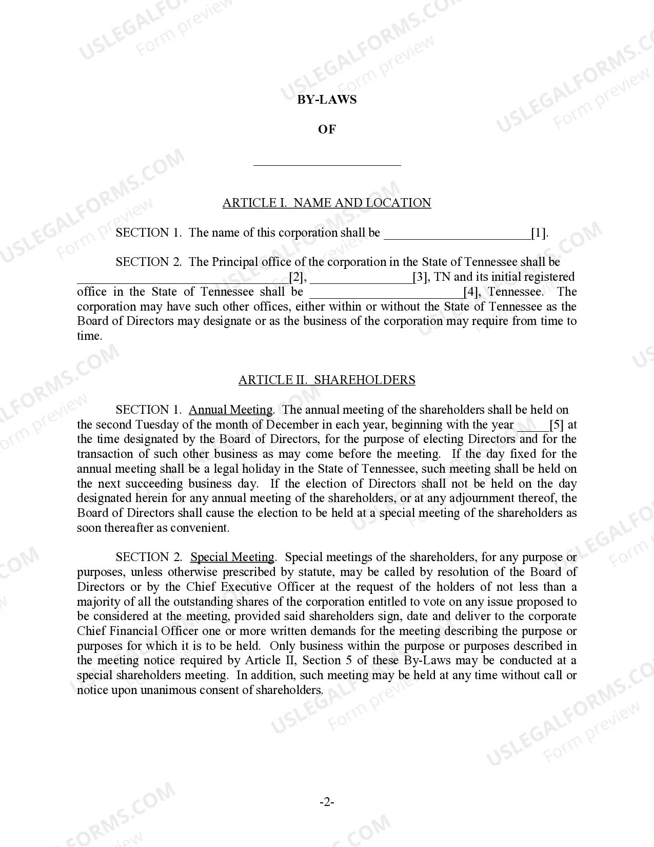 Preview Tennessee Bylaws for Corporation