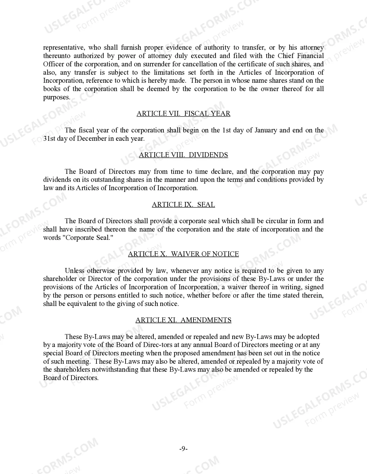 Preview Tennessee Bylaws for Corporation